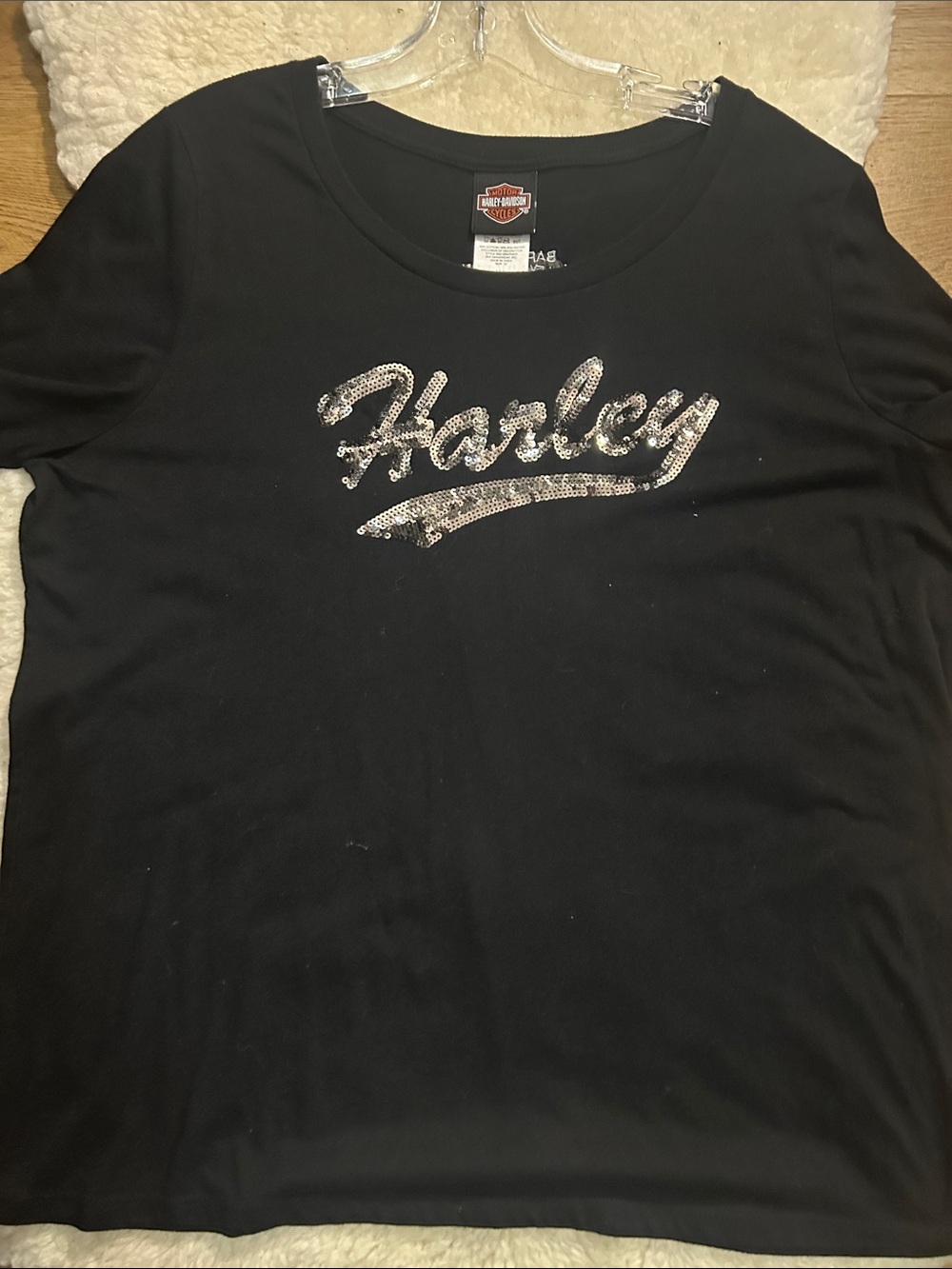Harley-Davidson Black Short-Sleeve Tee with Silver Sequin 'Harley' Script 23.5